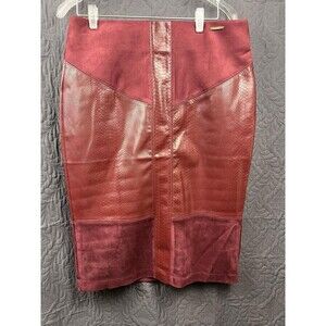 Marc New York Andrew Marc Faux & Suede Leather Pencil Skirt Maroon SZ M Career
